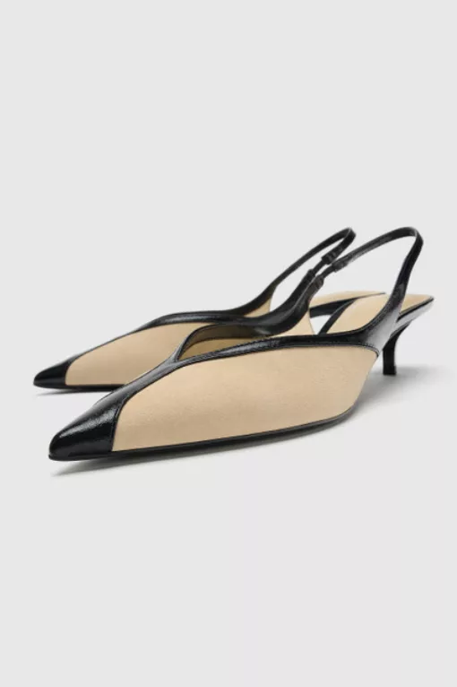 Slingbacks bicolores beige et noir