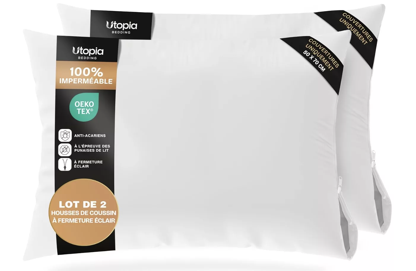 Lot de 2 protège-coussins imperméables à fermeture éclair