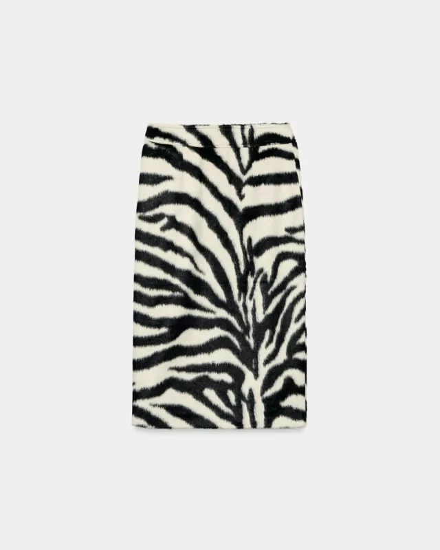 Jupe midi effet fourrure zébrée Zara